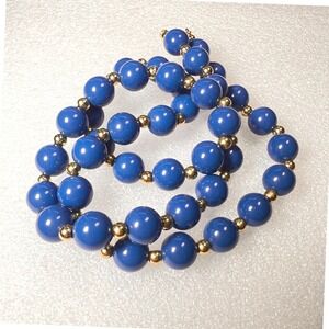 Vintage Trifari Beaded Necklace Cobalt Blue & Gold Tone